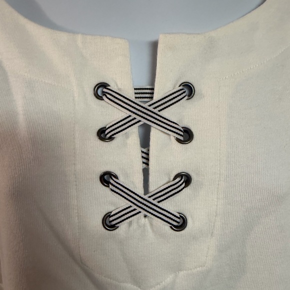 4/$15 Talbots Cream Long Sleeve Lace-Up Top - Picture 2 of 4